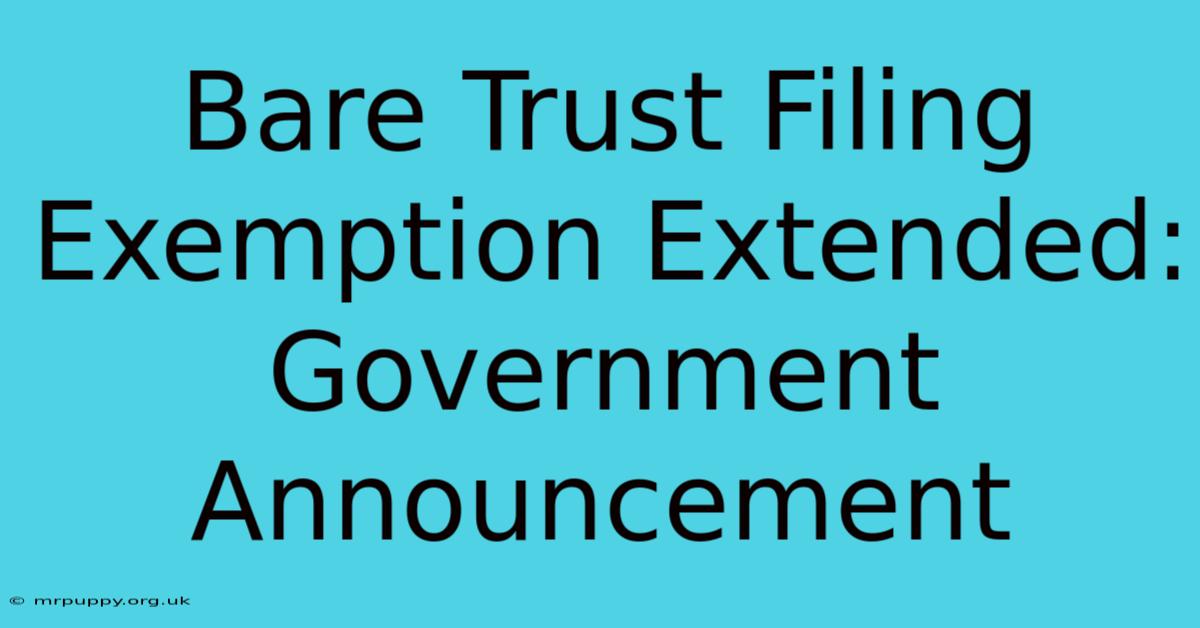 Bare Trust Filing Exemption Extended: Government Announcement