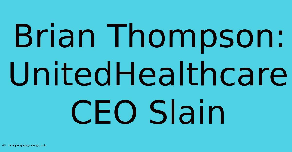 Brian Thompson: UnitedHealthcare CEO Slain