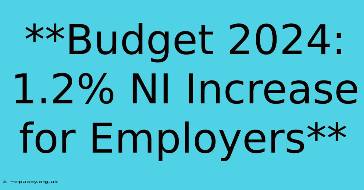 **Budget 2024: 1.2% NI Increase For Employers** 