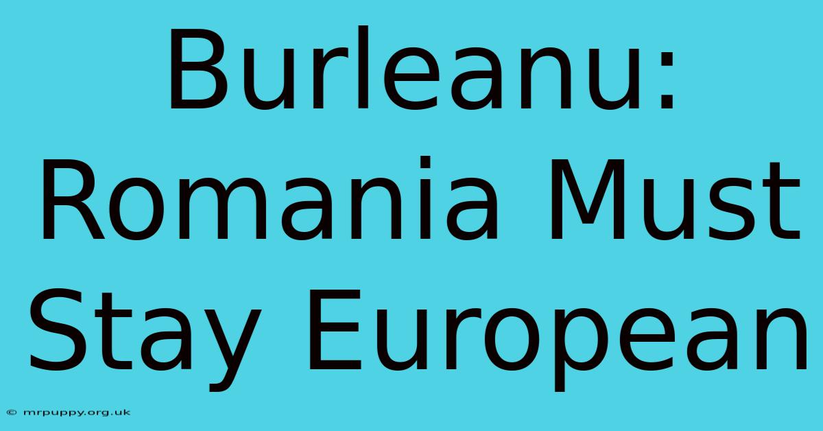 Burleanu: Romania Must Stay European