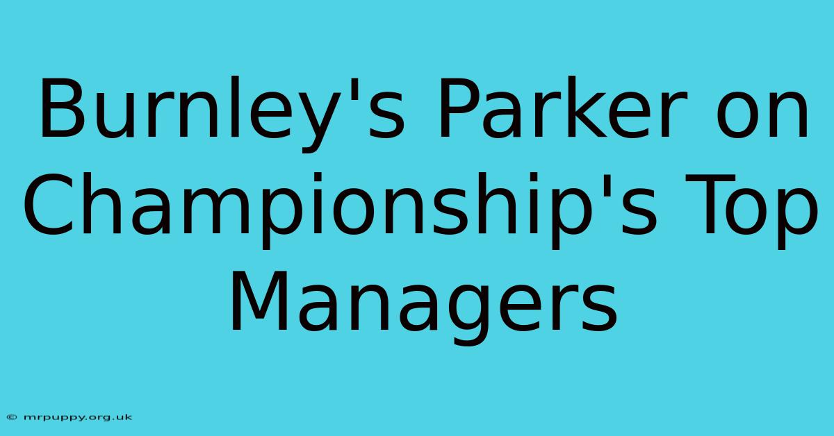 Burnley's Parker On Championship's Top Managers