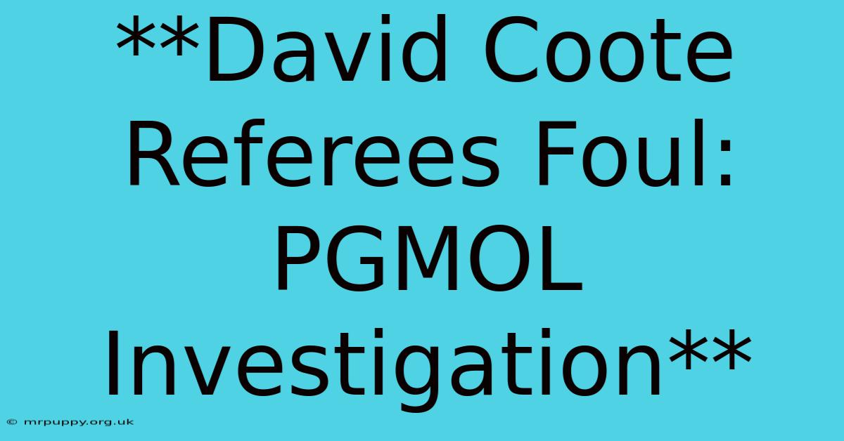 **David Coote Referees Foul: PGMOL Investigation**