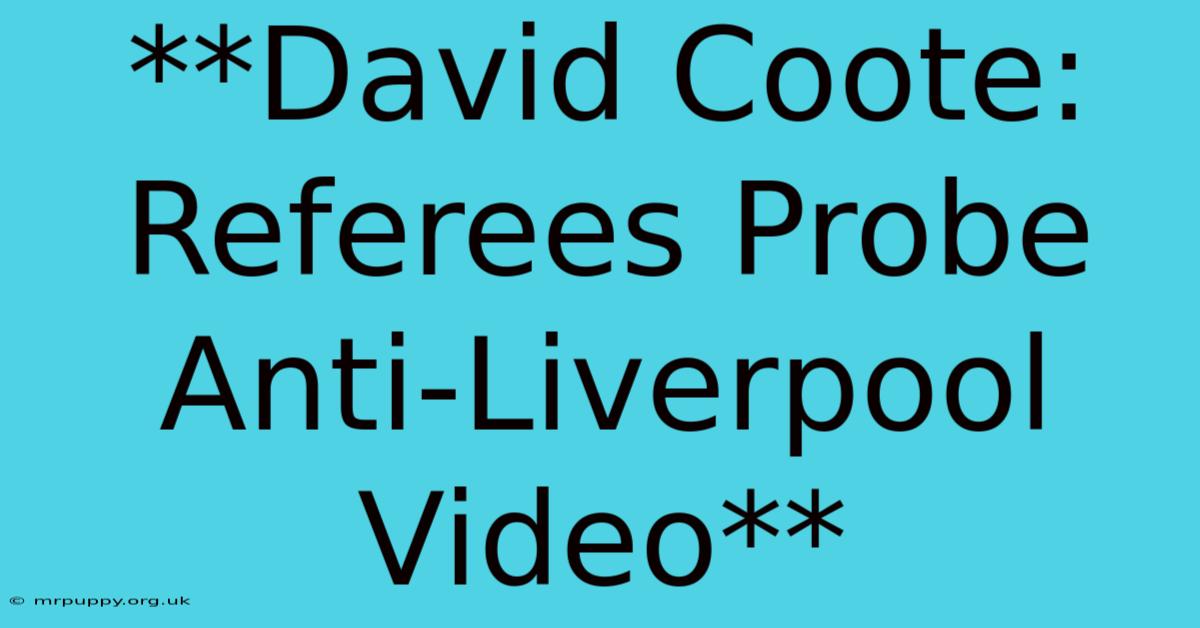 **David Coote: Referees Probe Anti-Liverpool Video** 