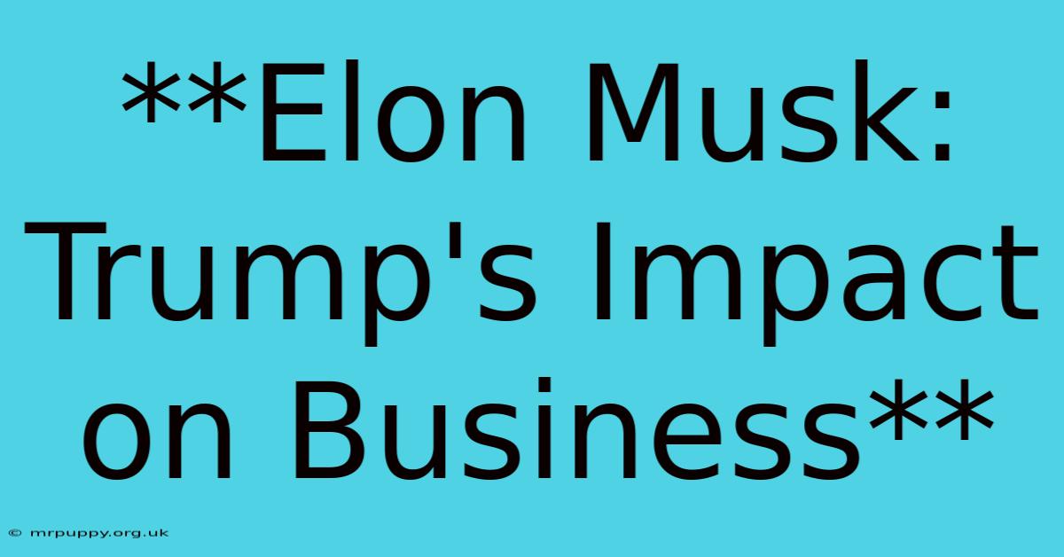 **Elon Musk: Trump's Impact On Business**