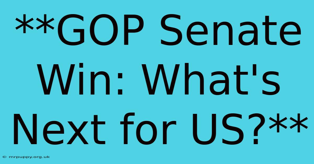 **GOP Senate Win: What's Next For US?**