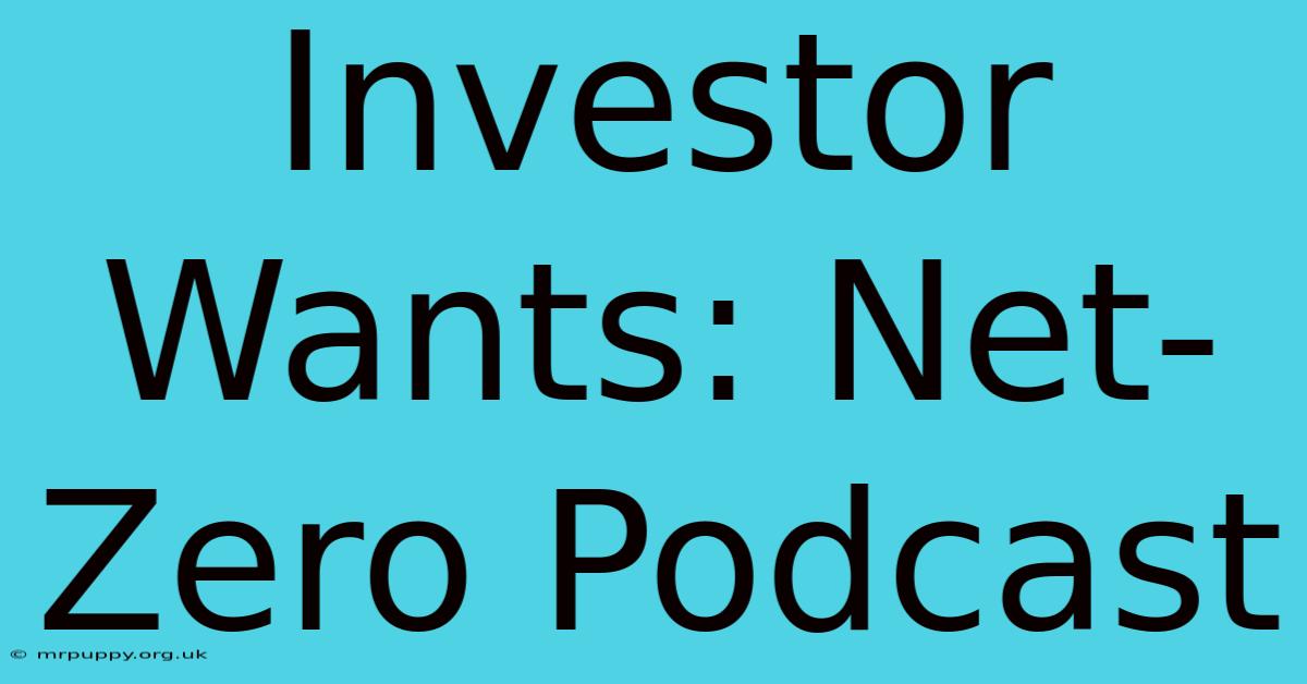 Investor Wants: Net-Zero Podcast