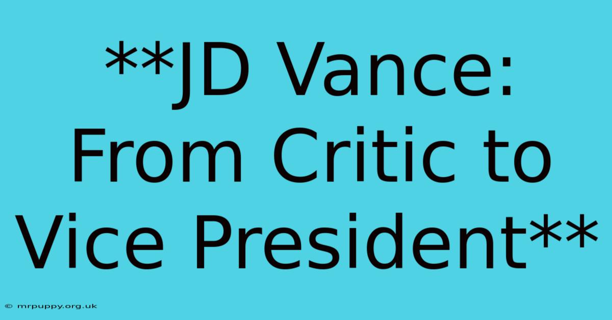 **JD Vance: From Critic To Vice President**