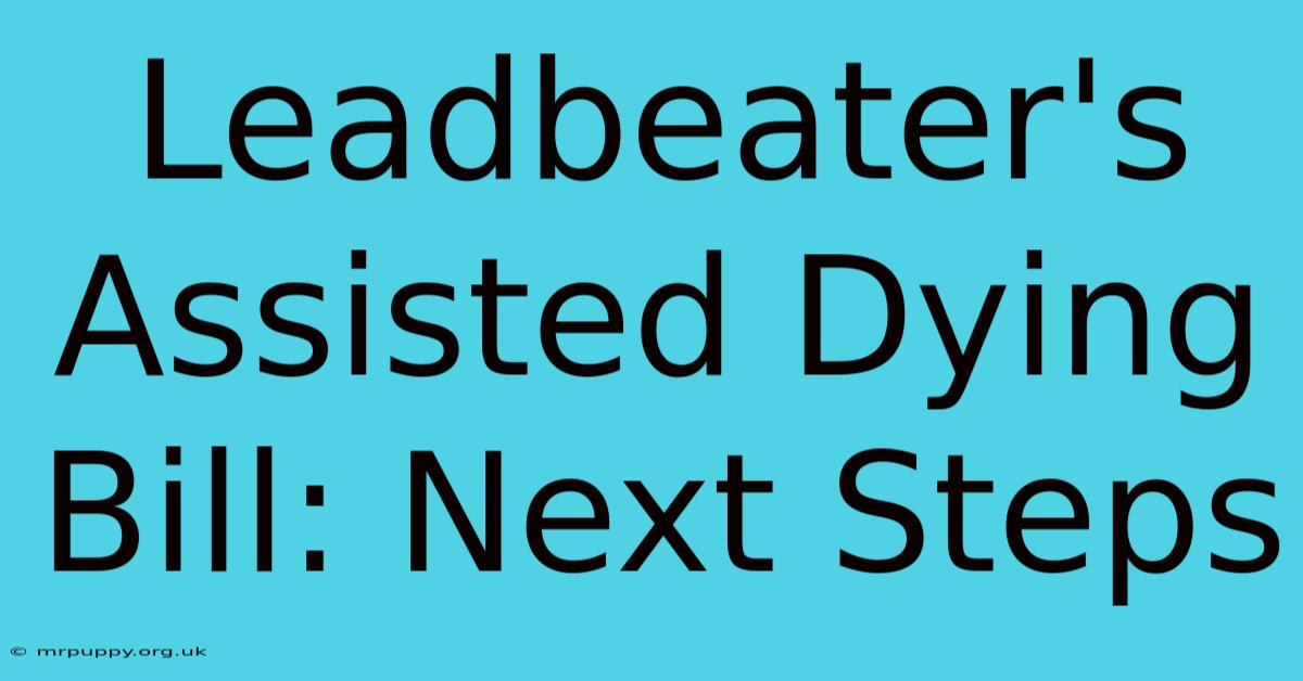 Leadbeater's Assisted Dying Bill: Next Steps