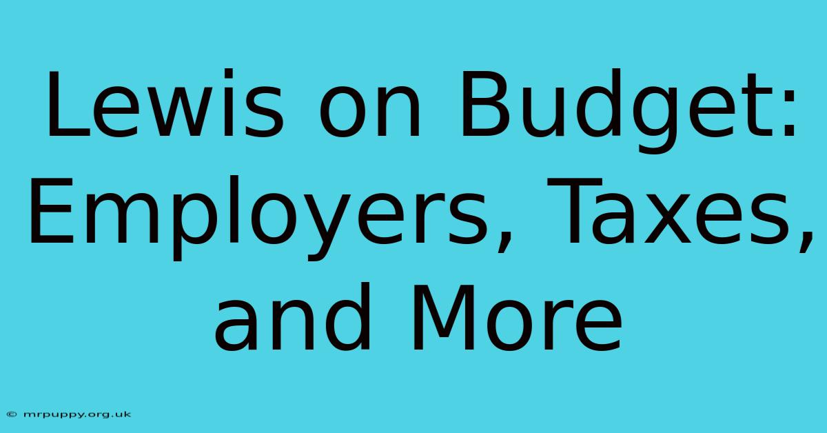 Lewis On Budget: Employers, Taxes, And More