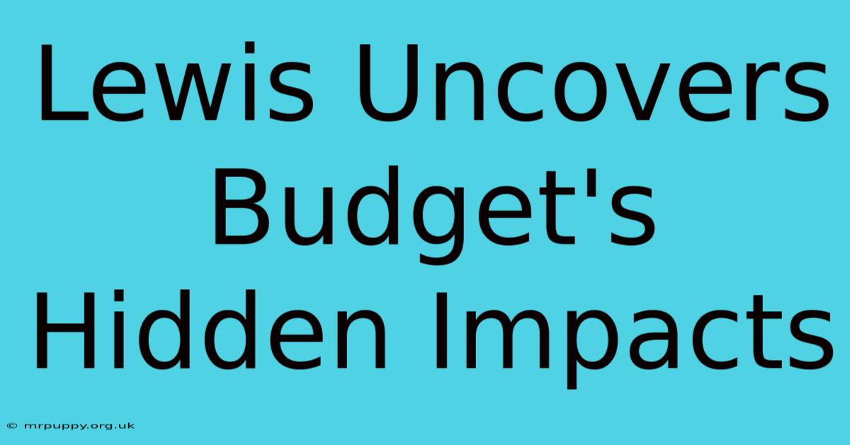 Lewis Uncovers Budget's Hidden Impacts