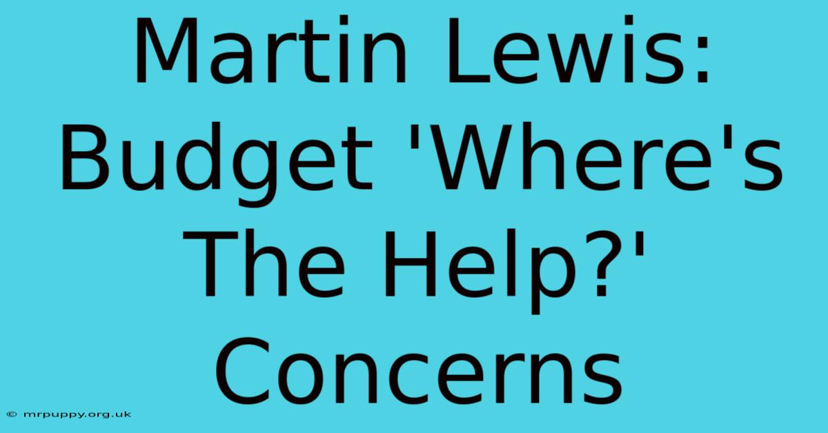 Martin Lewis: Budget 'Where's The Help?' Concerns