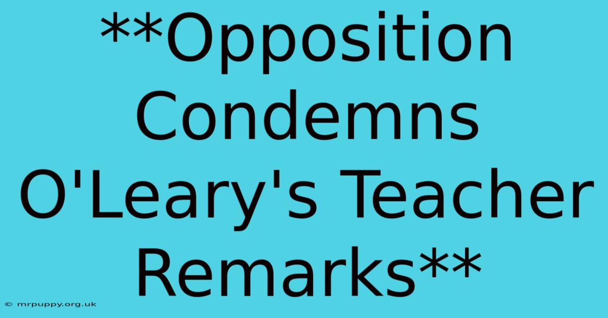 **Opposition Condemns O'Leary's Teacher Remarks**