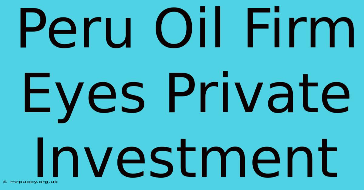 Peru Oil Firm Eyes Private Investment