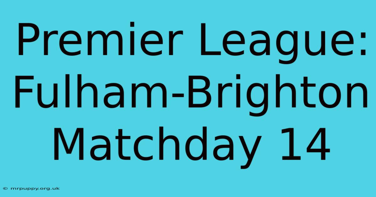 Premier League: Fulham-Brighton Matchday 14