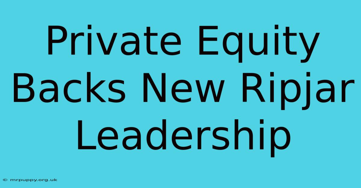 Private Equity Backs New Ripjar Leadership 