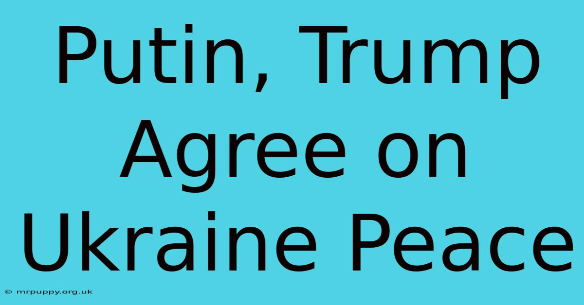 Putin, Trump Agree On Ukraine Peace