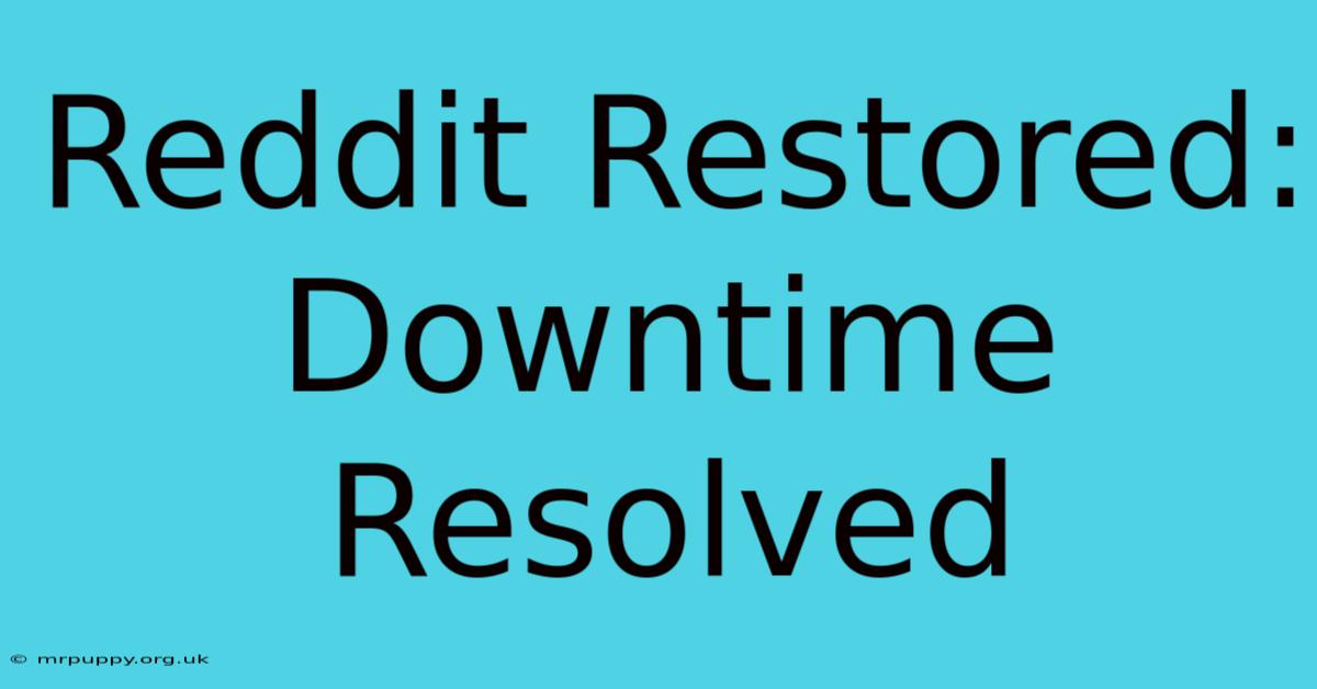 Reddit Restored: Downtime Resolved