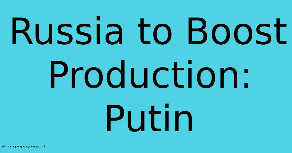 Russia To Boost Production: Putin