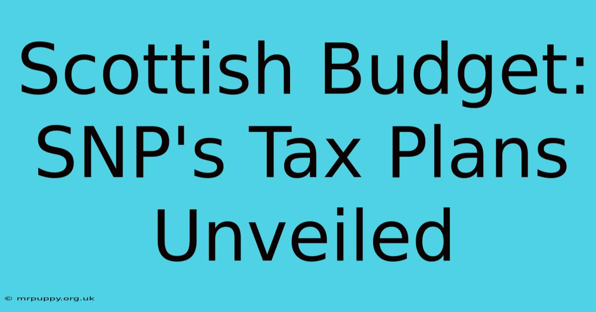 Scottish Budget: SNP's Tax Plans Unveiled