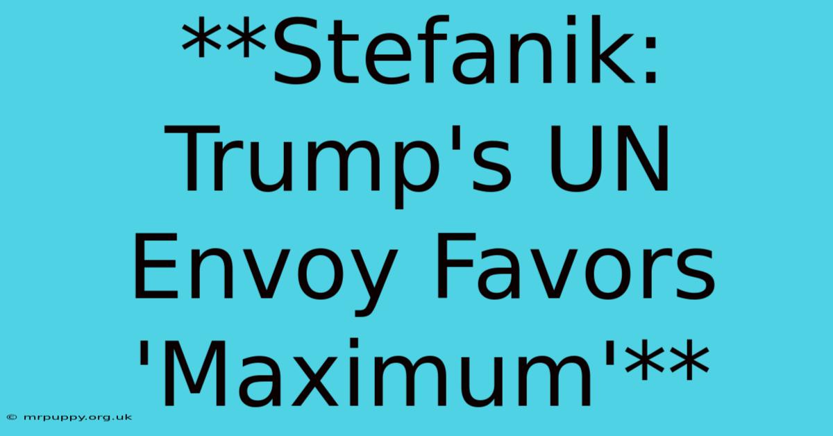 **Stefanik: Trump's UN Envoy Favors 'Maximum'** 