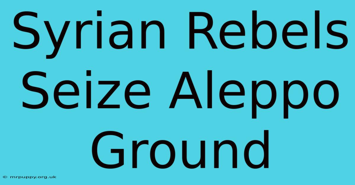 Syrian Rebels Seize Aleppo Ground