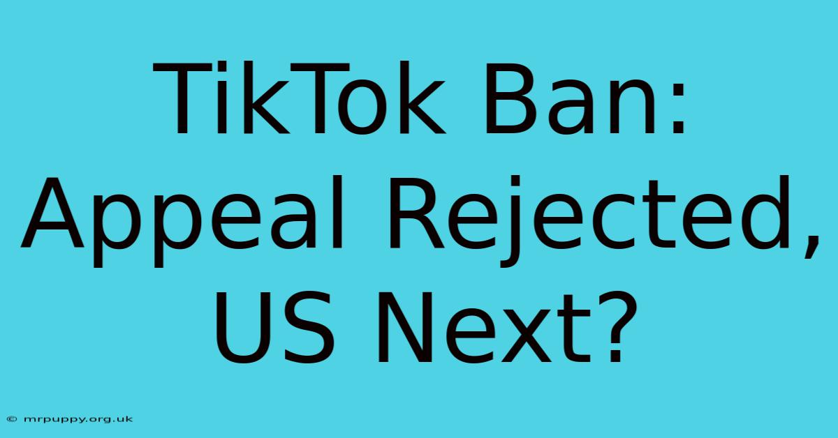 TikTok Ban: Appeal Rejected, US Next?