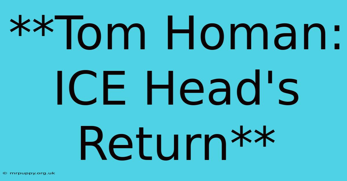 **Tom Homan: ICE Head's Return** 