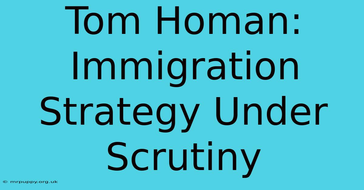 Tom Homan: Immigration Strategy Under Scrutiny