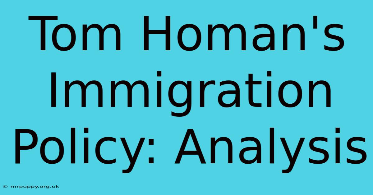 Tom Homan's Immigration Policy: Analysis 