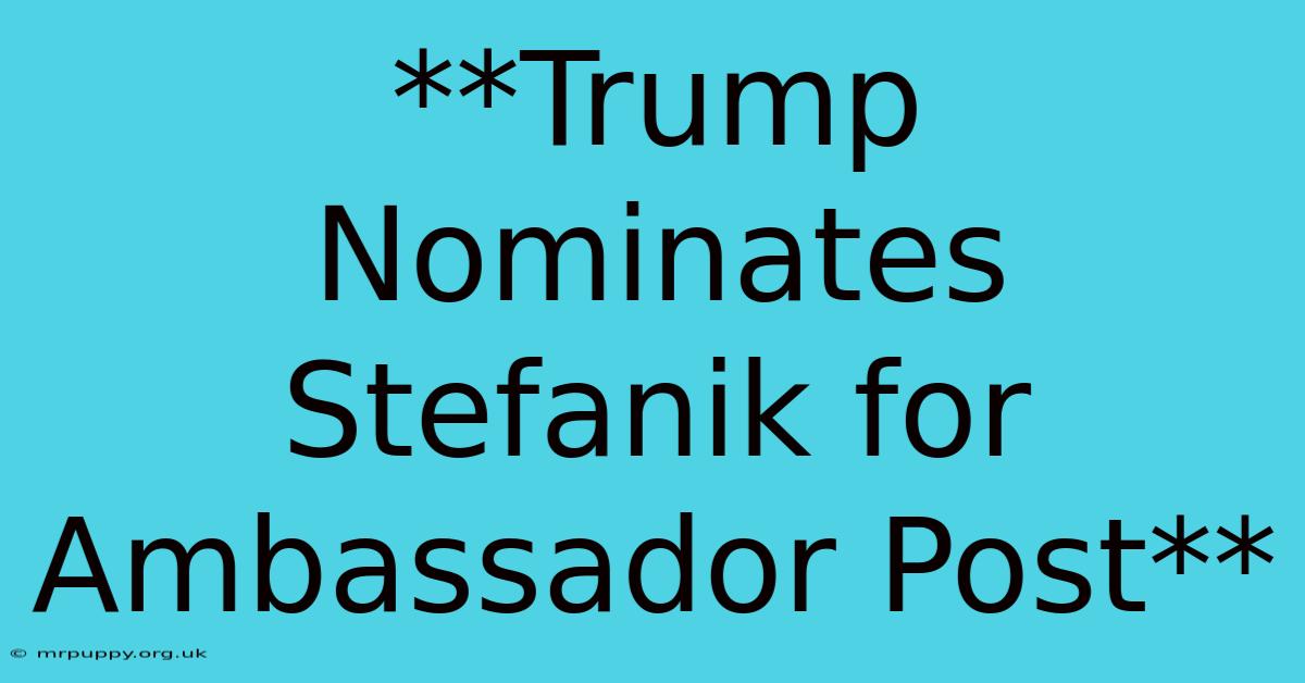 **Trump Nominates Stefanik For Ambassador Post** 