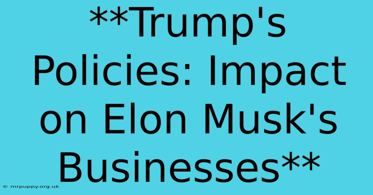 **Trump's Policies: Impact On Elon Musk's Businesses** 