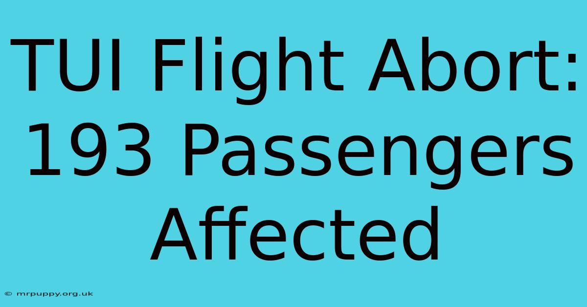 TUI Flight Abort: 193 Passengers Affected