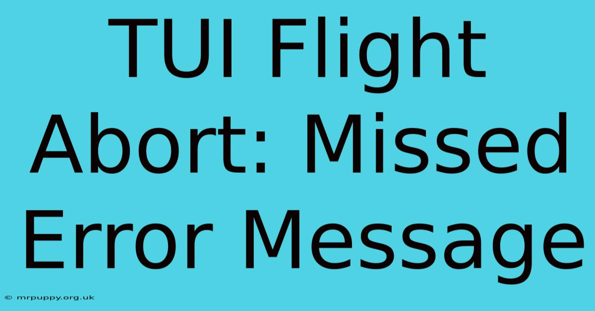 TUI Flight Abort: Missed Error Message