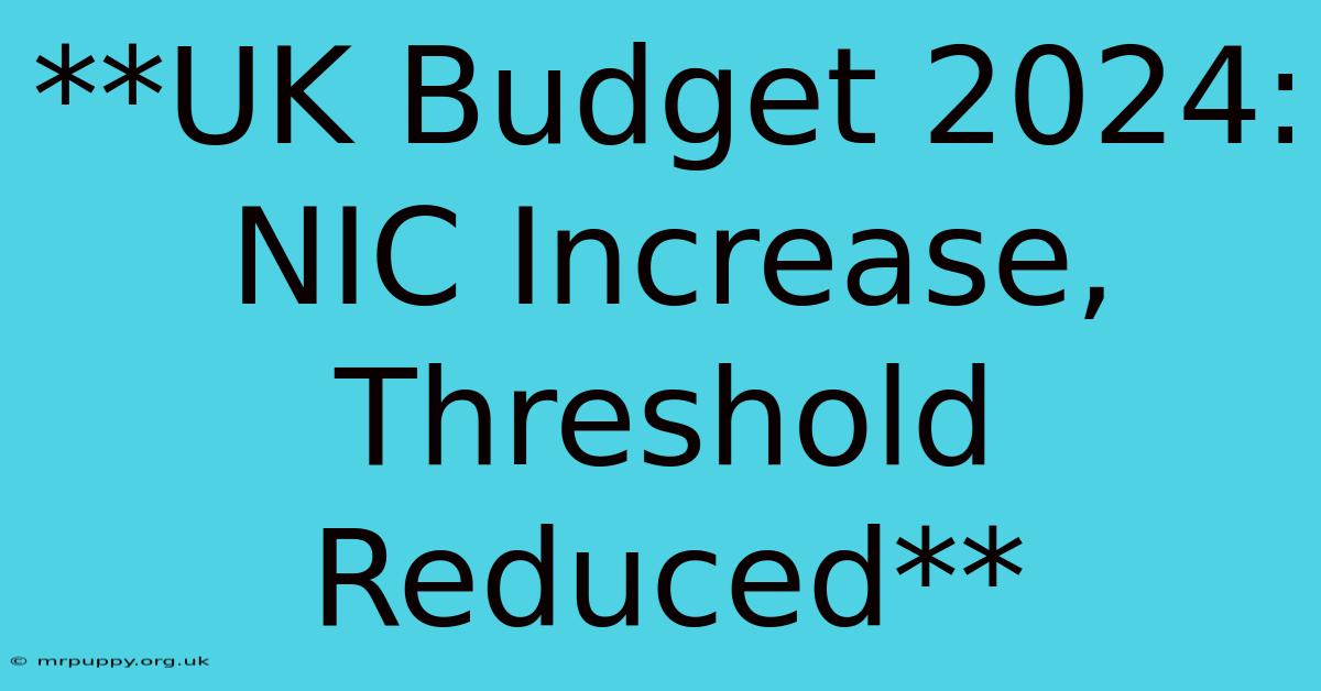 **UK Budget 2024: NIC Increase, Threshold Reduced**