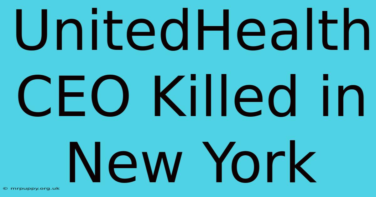 UnitedHealth CEO Killed In New York