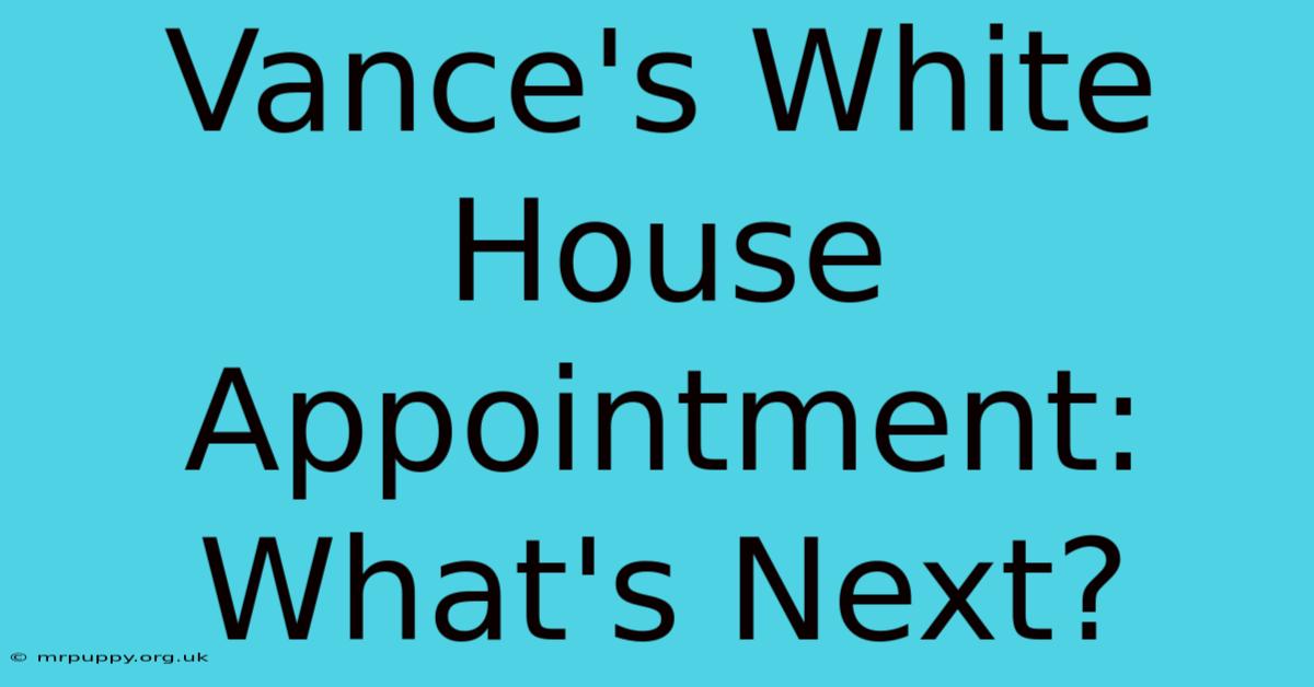 Vance's White House Appointment: What's Next? 