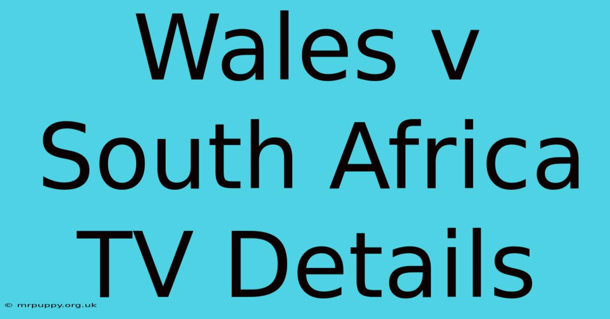 Wales V South Africa TV Details