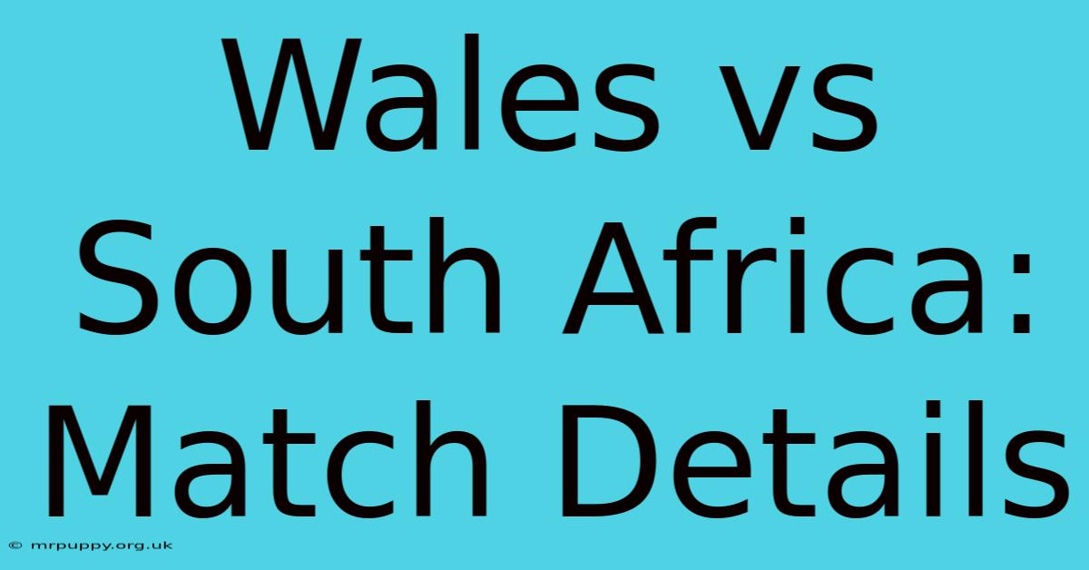 Wales Vs South Africa: Match Details