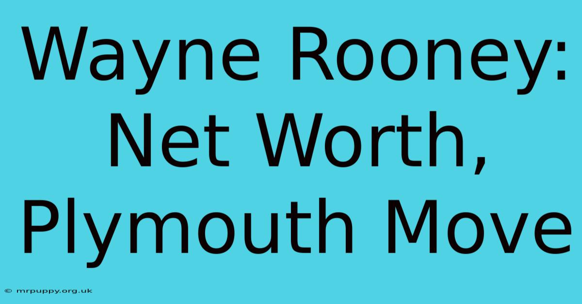 Wayne Rooney: Net Worth, Plymouth Move