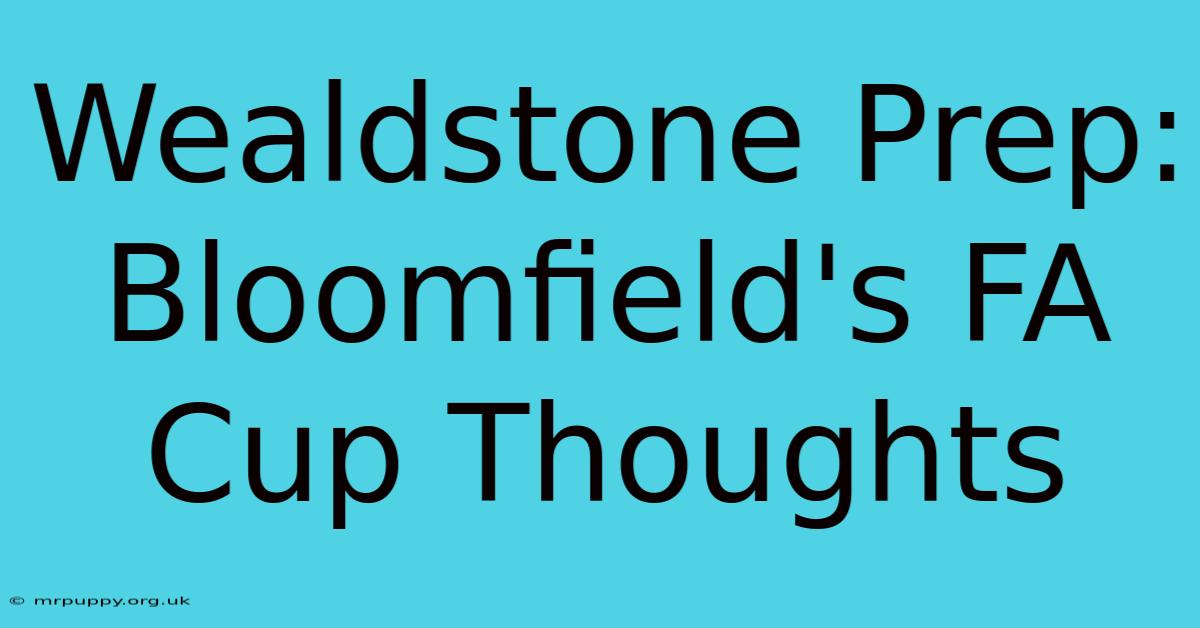 Wealdstone Prep: Bloomfield's FA Cup Thoughts