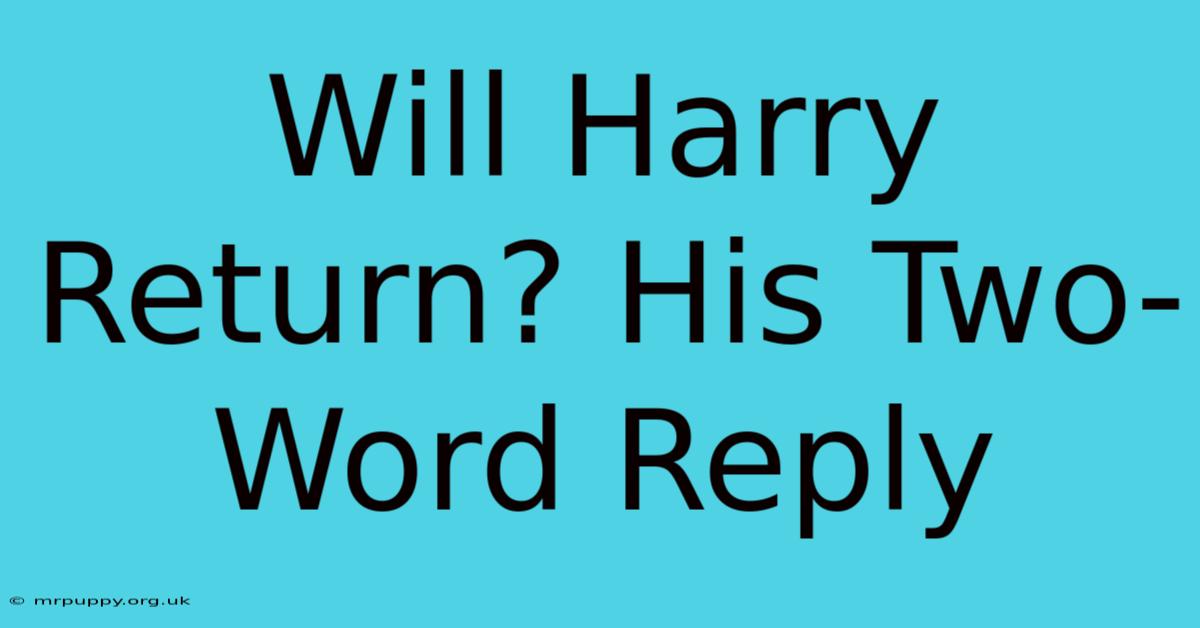 Will Harry Return? His Two-Word Reply